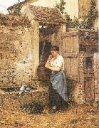Mosler, Henry Peasant Girl and Doves oil painting reproduction